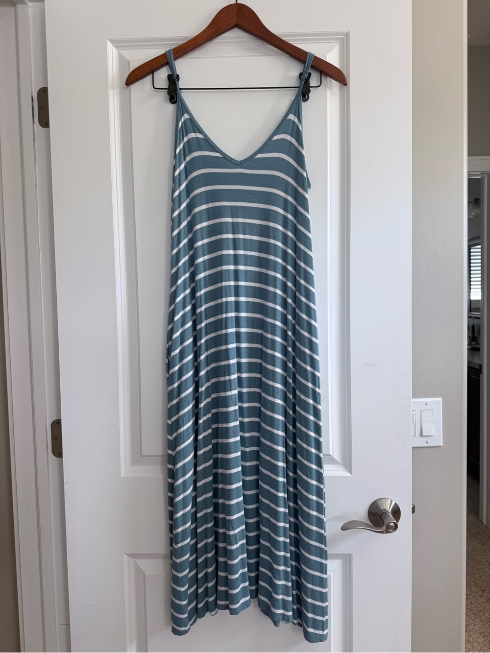 Zenana Blue & White Striped V-Neck Slip Dress